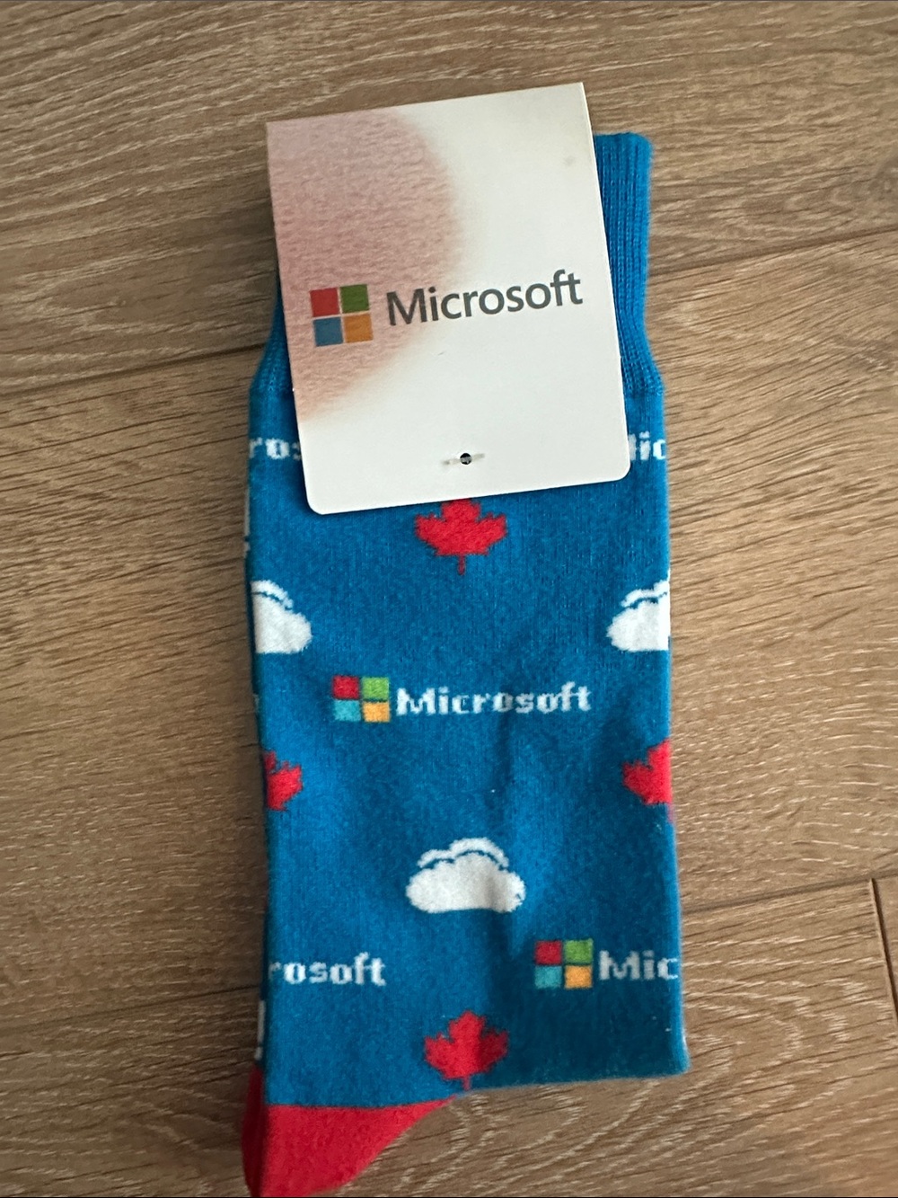 Microsoft Blue Crew Socks with Red and White Accents